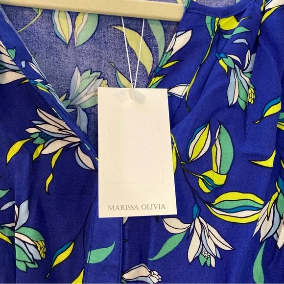 NWT Marissa Olivia Blue Floral Dress with Green and White Accents Women Size XL - Picture 7 of 8